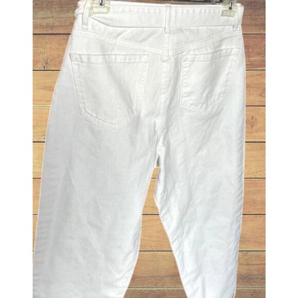 GB Off White Denim Pants Tie Waist Rolled Cuffs Smart Casual - Picture 2 of 9